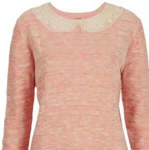 TOPSHOP | Pink Knitted Lace collar sweater…